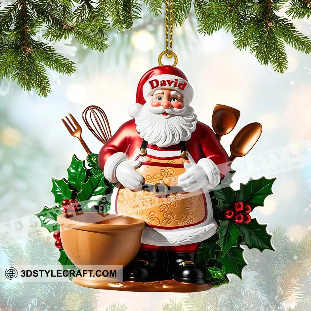 Custom Name Baker Santa Ornament Christmas Gift For Baking Lover 3.54’’ / 1