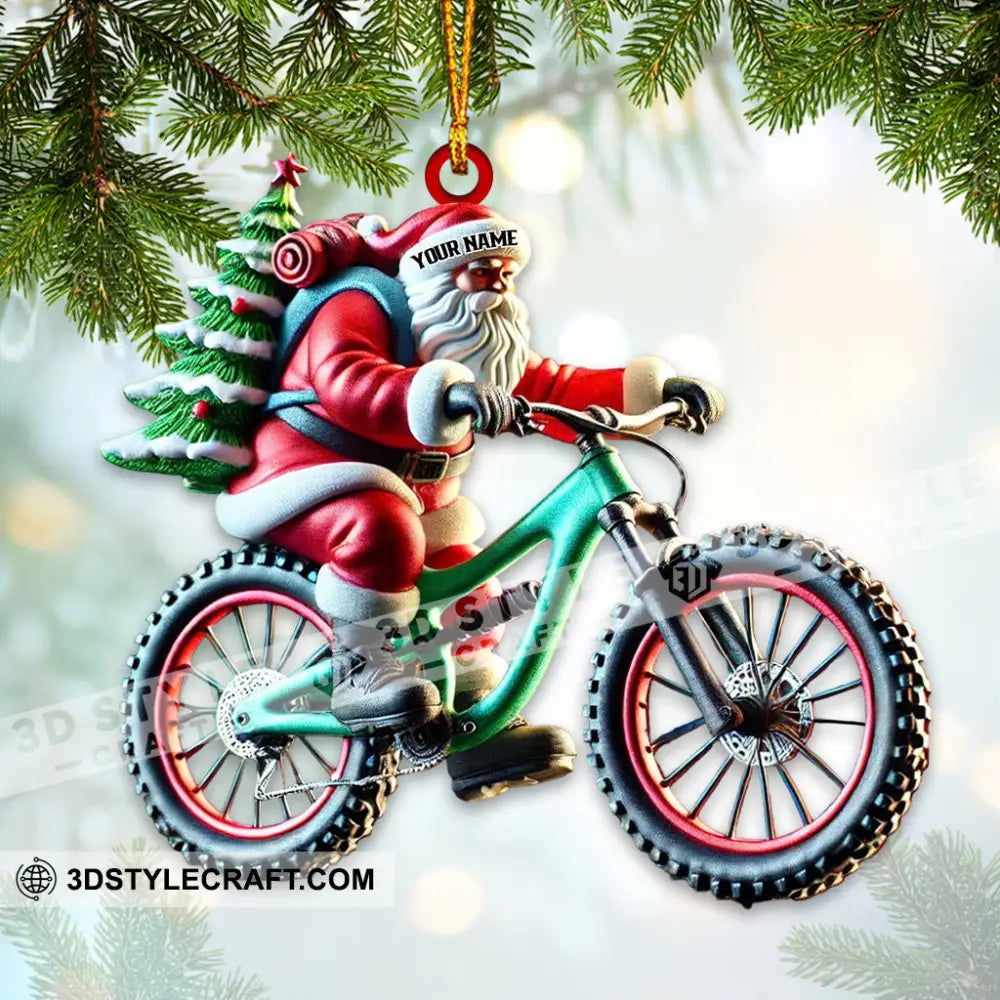 Custom Name Bicycle Santa Ornament Christmas Gift 3.54’’ / 1