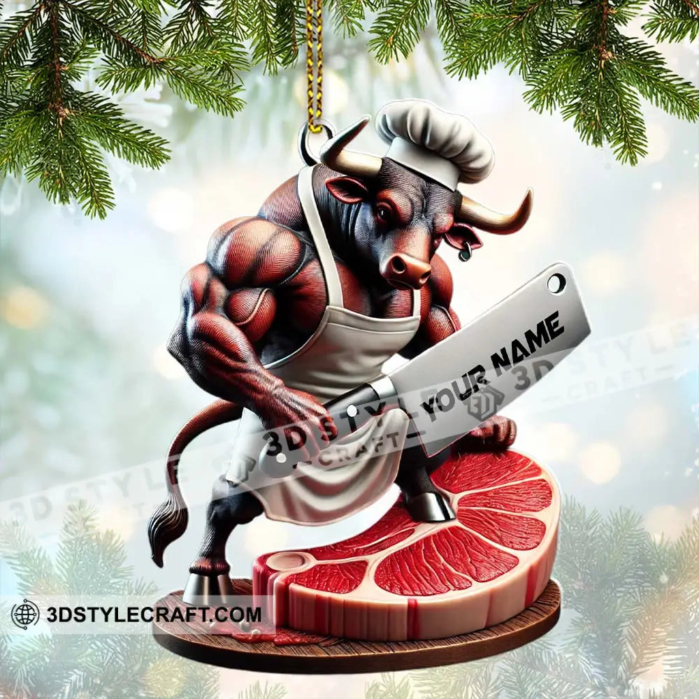 Custom Name Butcher Ornament Shop Christmas Gift Decoration 3.54’’ / 1