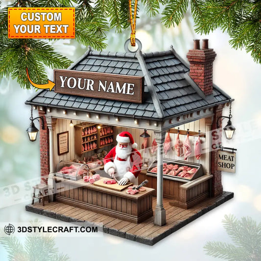 Custom Name Butcher Santa Ornament Shop Christmas Decoration