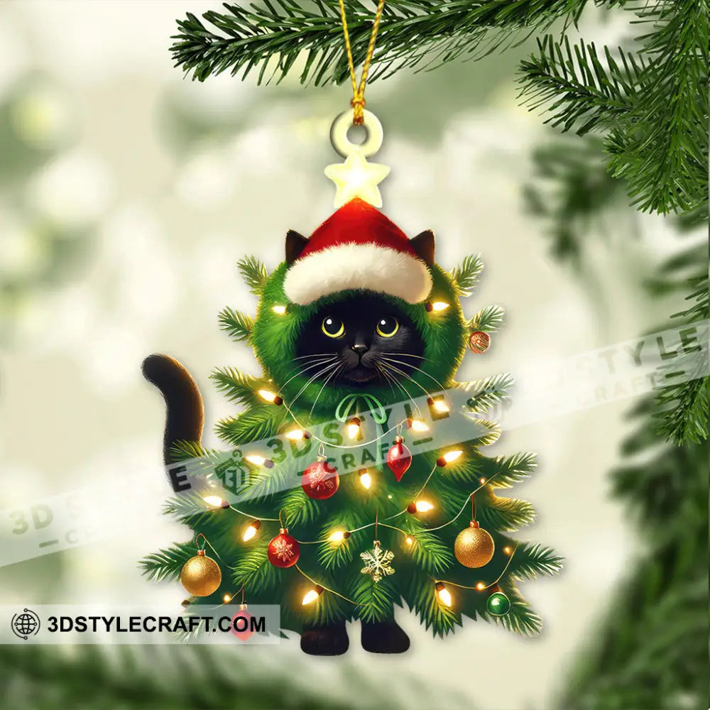 Custom Name Cat Christmas Tree Ornament Gift 3.54’’ / 1