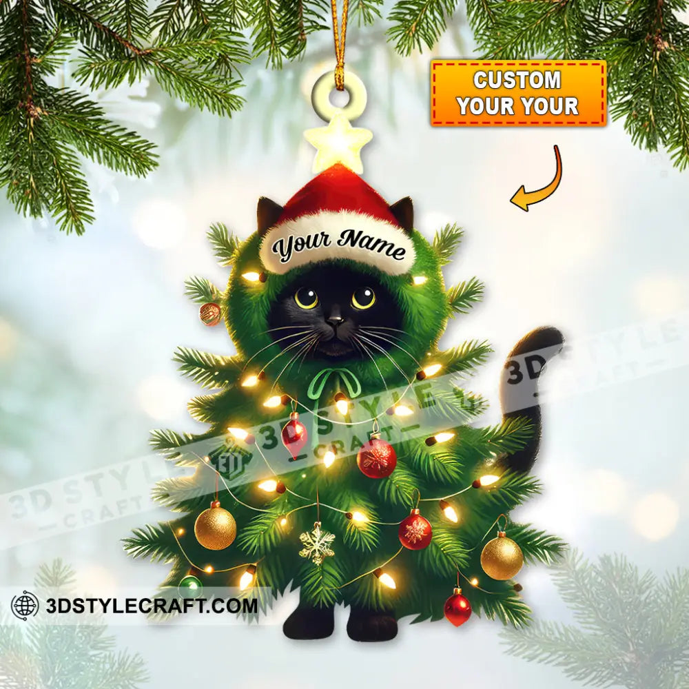 Custom Name Cat Christmas Tree Ornament Gift