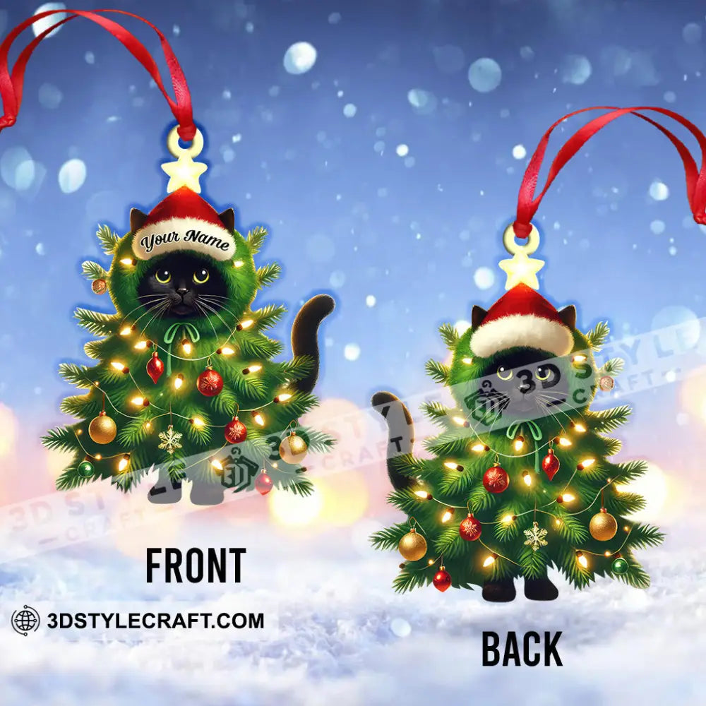 Custom Name Cat Christmas Tree Ornament Gift