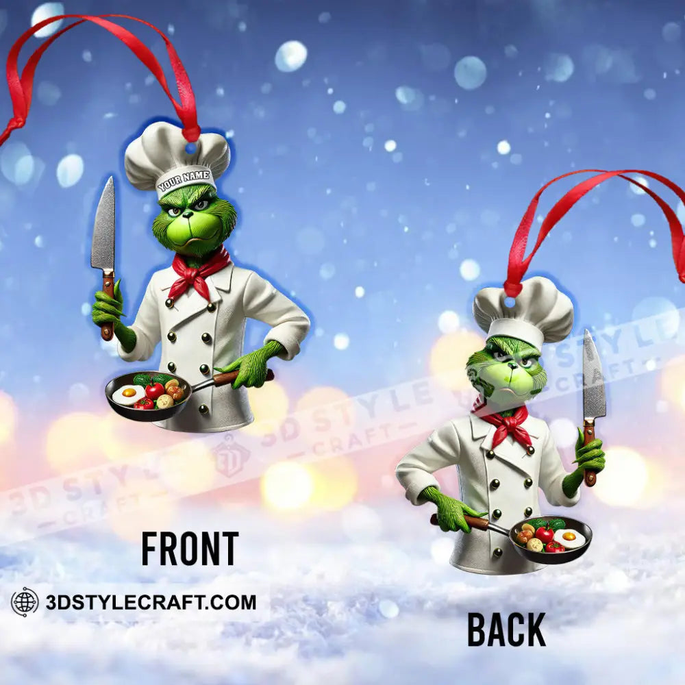 Custom Name Chef Grinch Ornament Christmas Gift For Cooking Lover