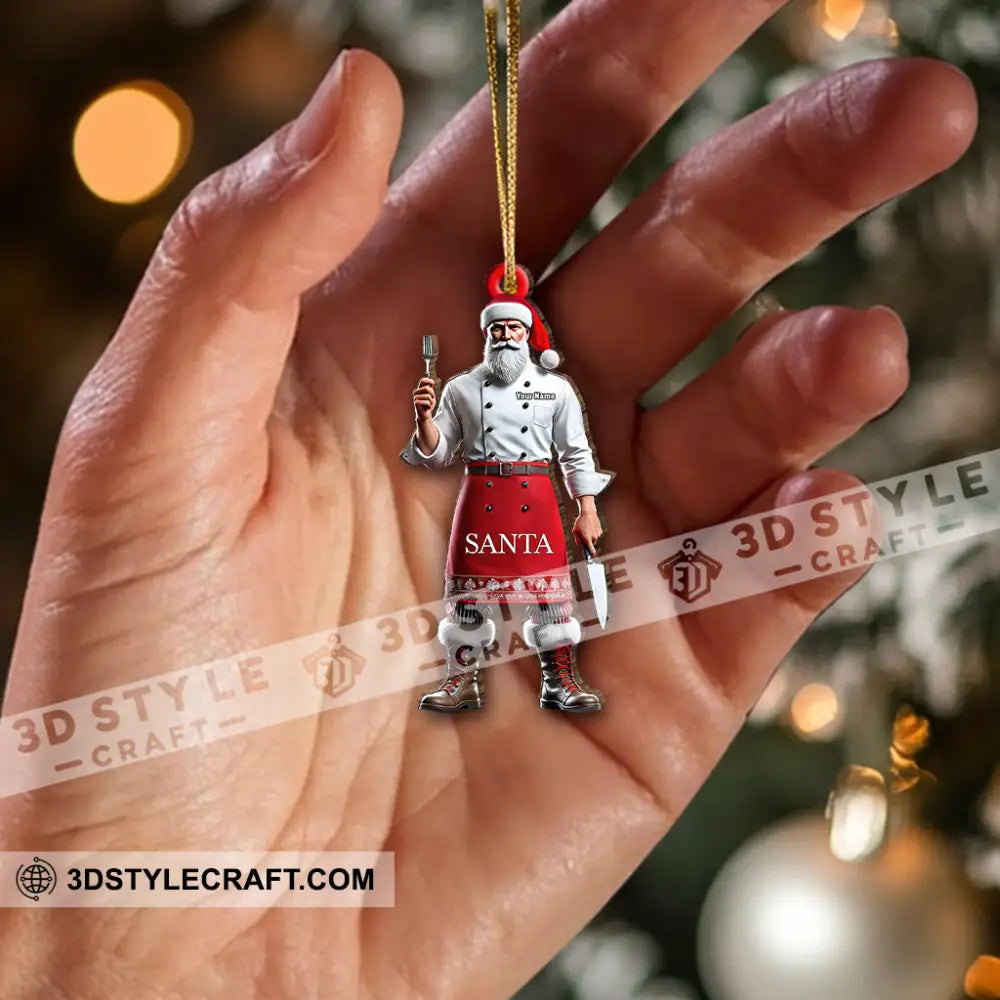 Custom Name Chef Santa Ornament Christmas Gift For Cooking Lover