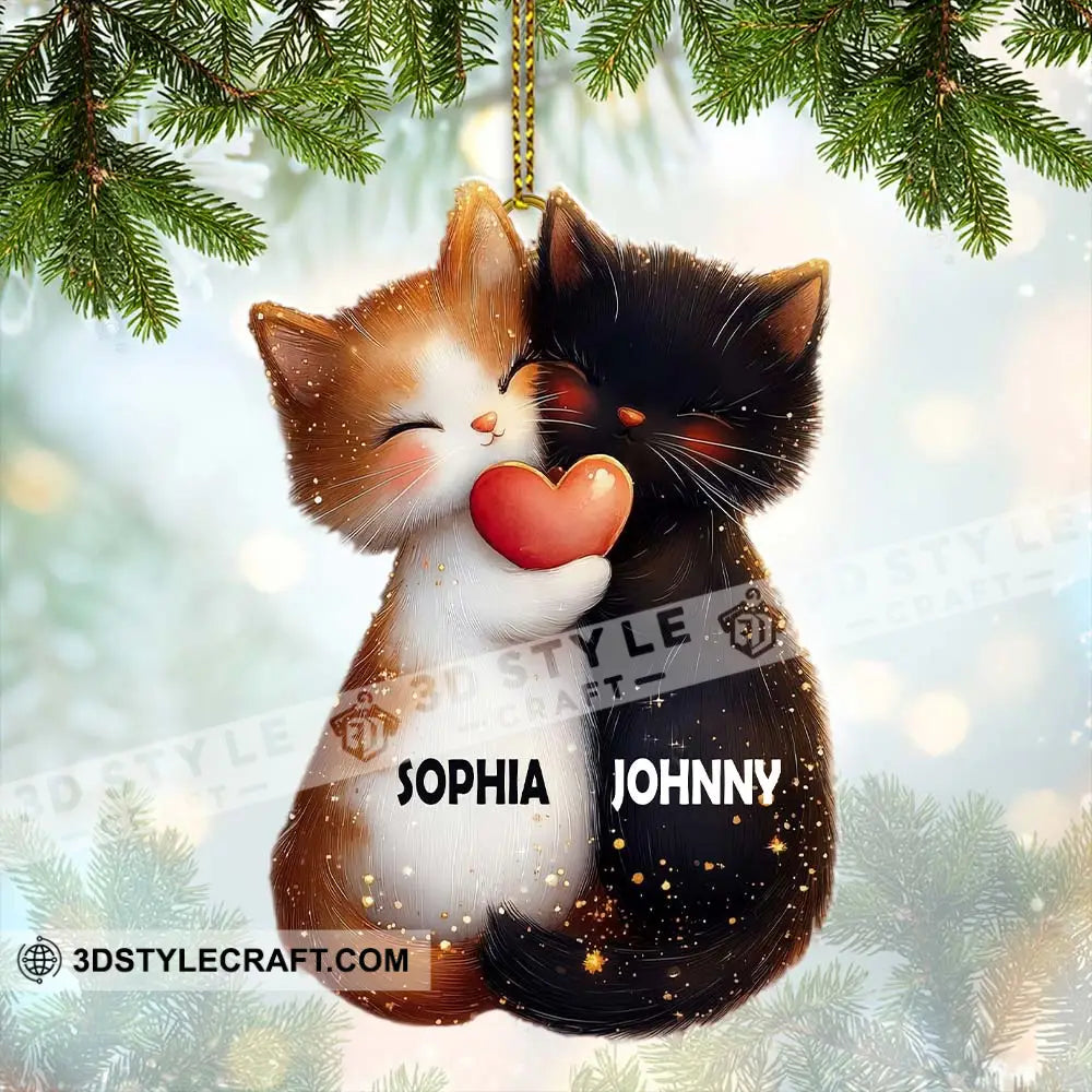 Custom Name Couple Cat Ornament Christmas Gift 3.54’’ / 1