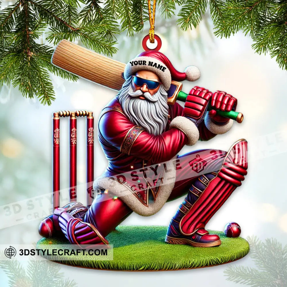 Custom Name Cricket Ball Santa Ornament Lover Christmas Gift 3.54’’ / 1