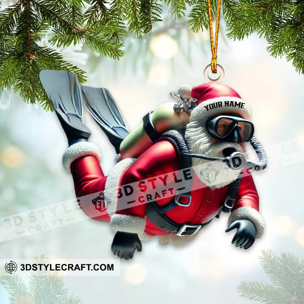 Custom Name Diving Santa Ornament Dive Lover Christmas Gift 3.54’’ / 1