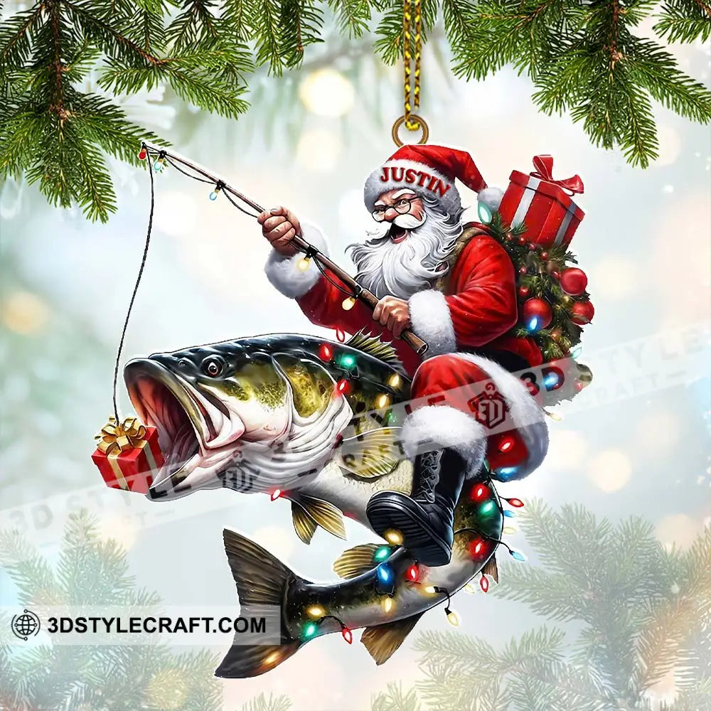 Custom Name Fishing Santa Ornament Christmas Gift 3.54’’ / 1