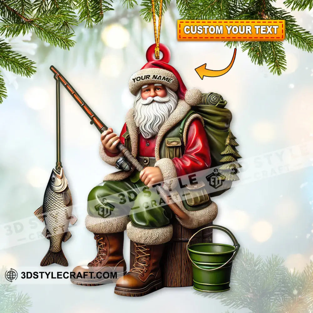 Custom Name Fishing Santa Ornament Christmas Gift