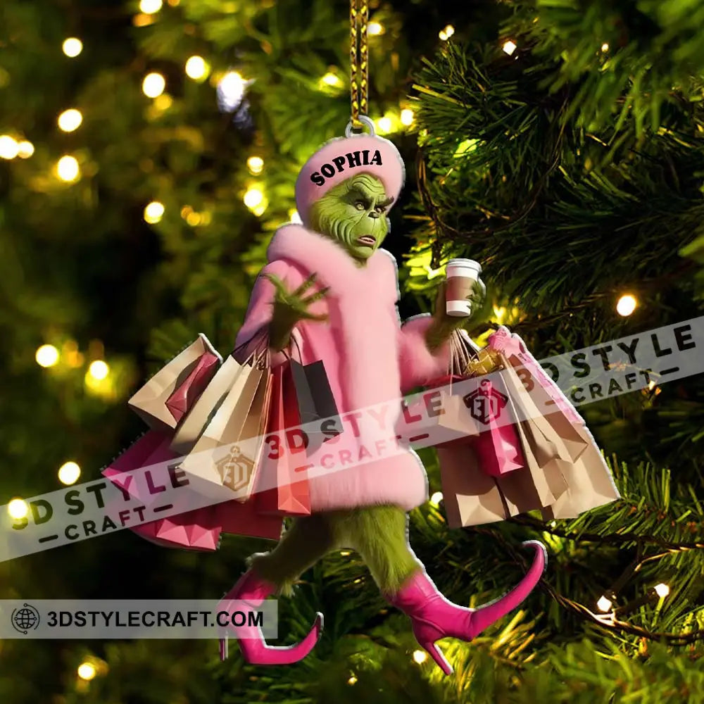 Custom Name Grinch Shopping Ornament Christmas Gift