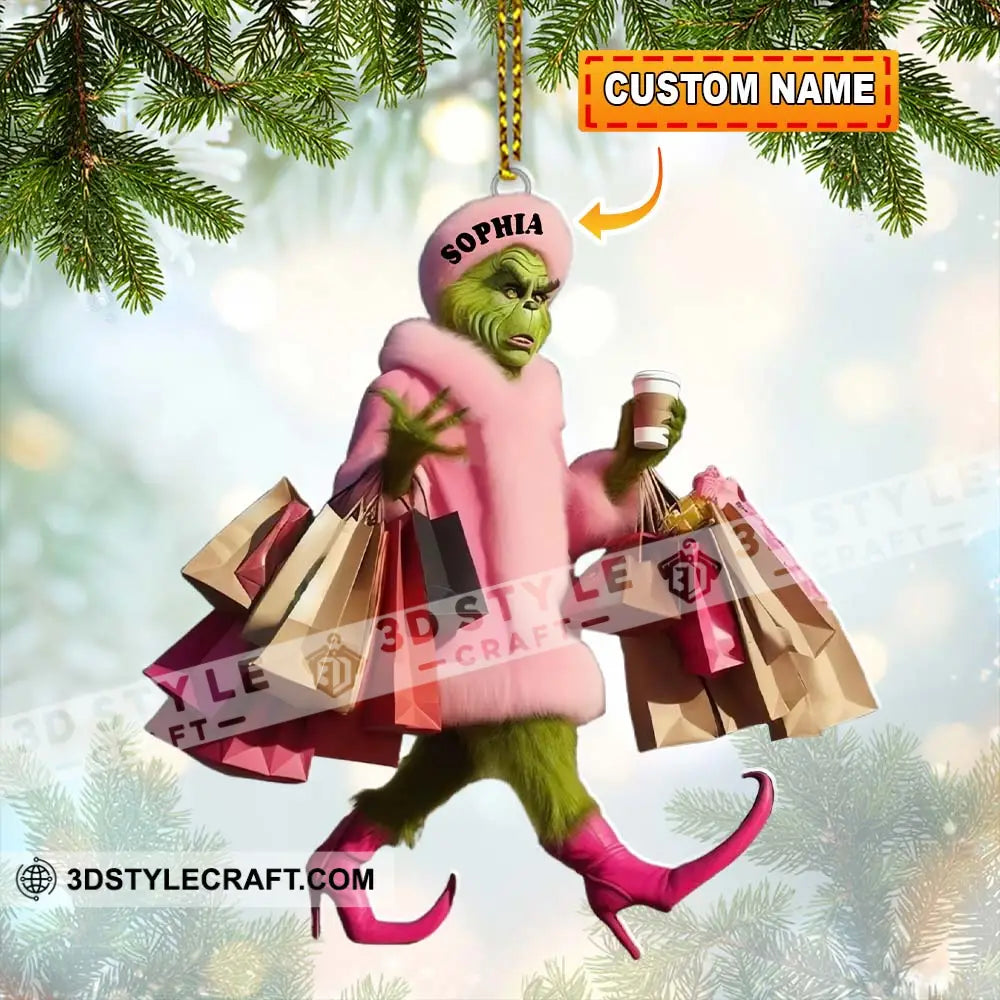 Custom Name Grinch Shopping Ornament Christmas Gift