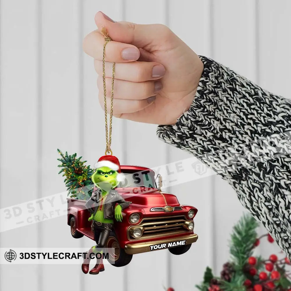 Custom Name Grinch Truck Ornament Christmas Gift Decor