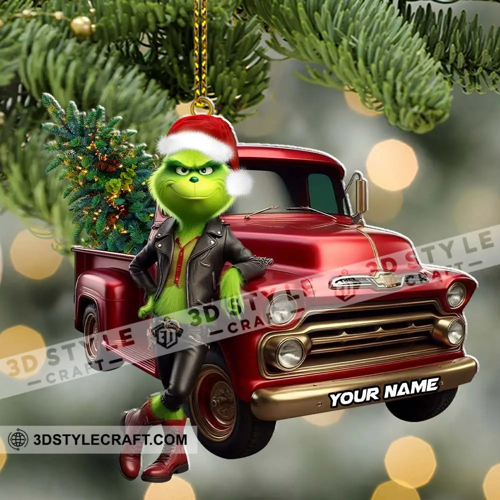 Custom Name Grinch Truck Ornament Christmas Gift Decor