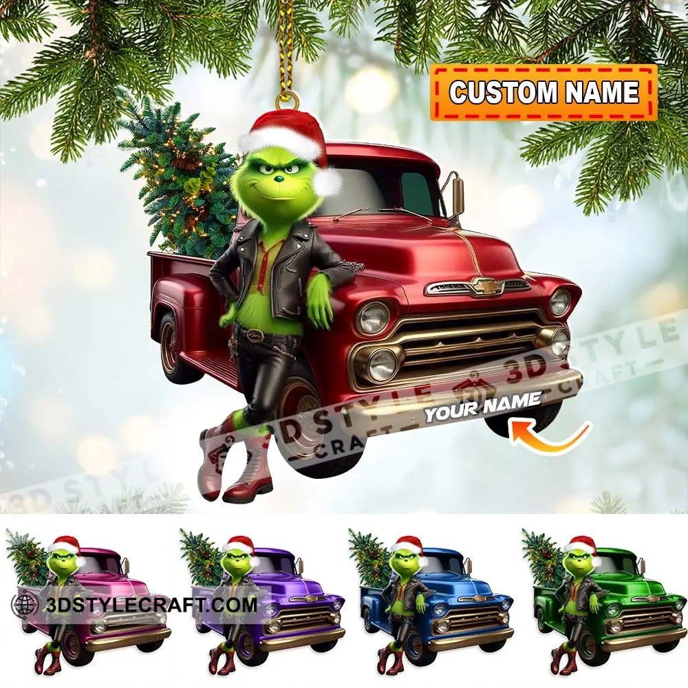 Custom Name Grinch Truck Ornament Christmas Gift Decor