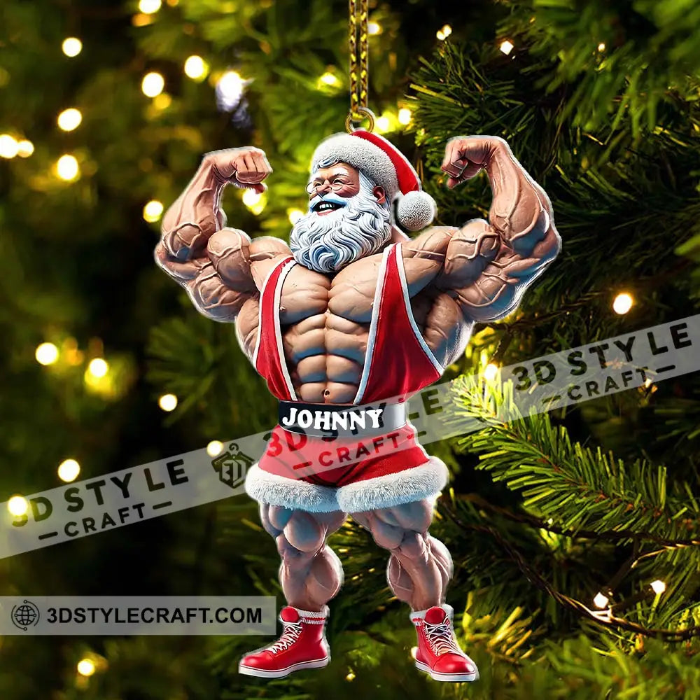 Custom Name Gym Work Out Santa Ornament Gymnastics Christmas Gift 3.54’’ / 1