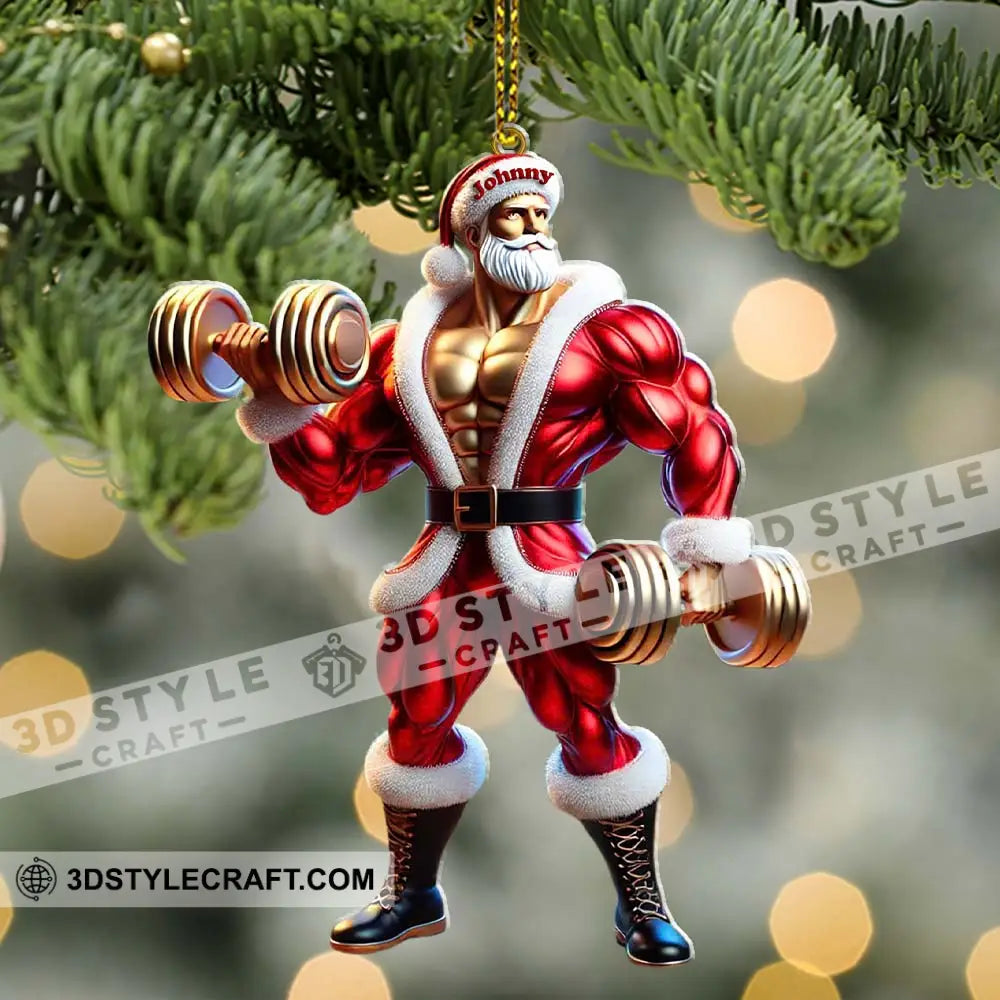 Custom Name Gym Work Out Santa Ornament Gymnastics Christmas Gift