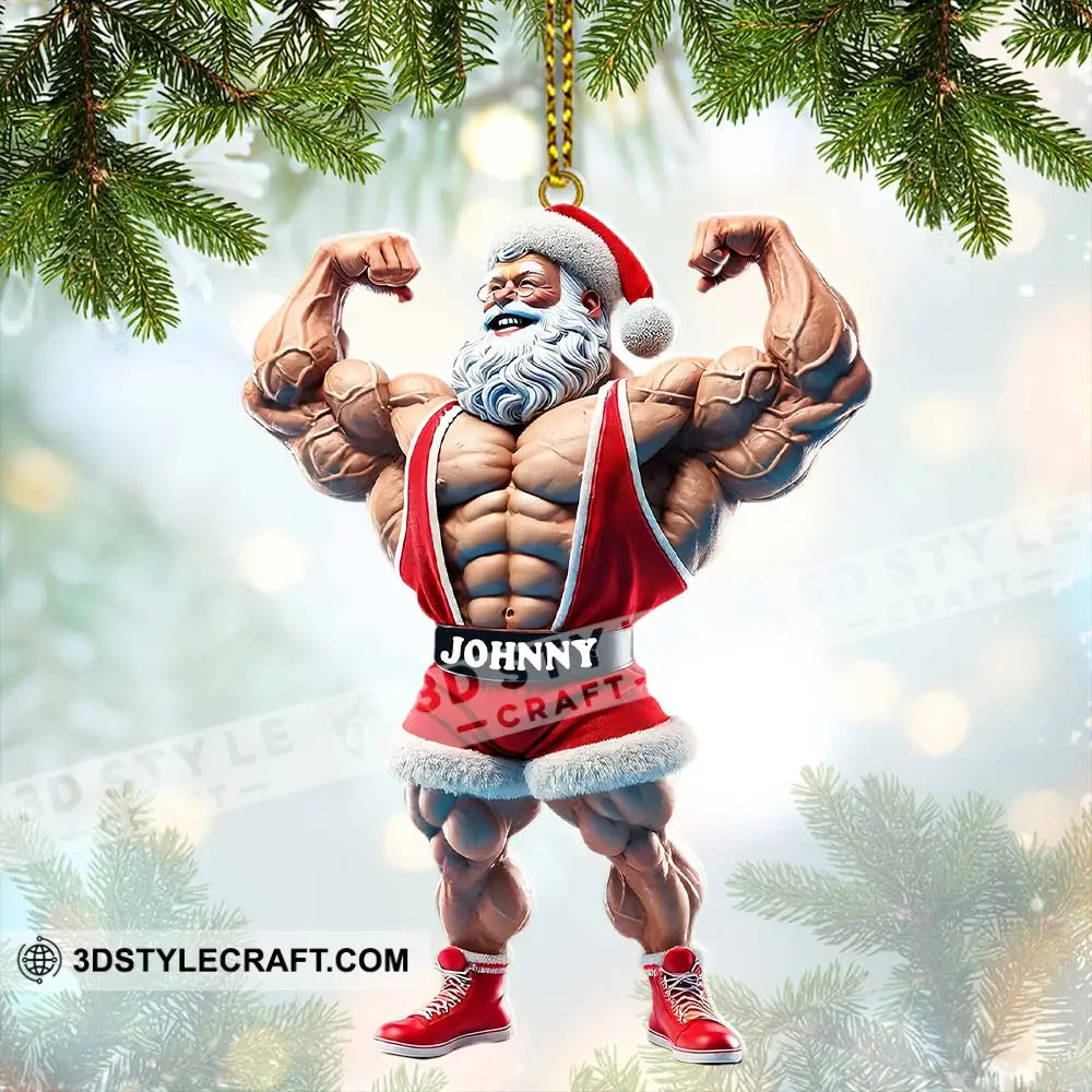 Custom Name Gym Work Out Santa Ornament Gymnastics Christmas Gift