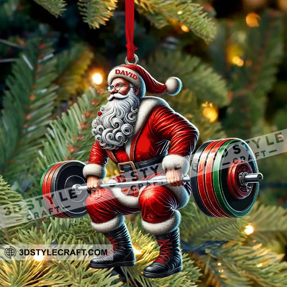 Custom Name Gym Work Out Santa Ornament Weightlifting Gymnastics Christmas Gift