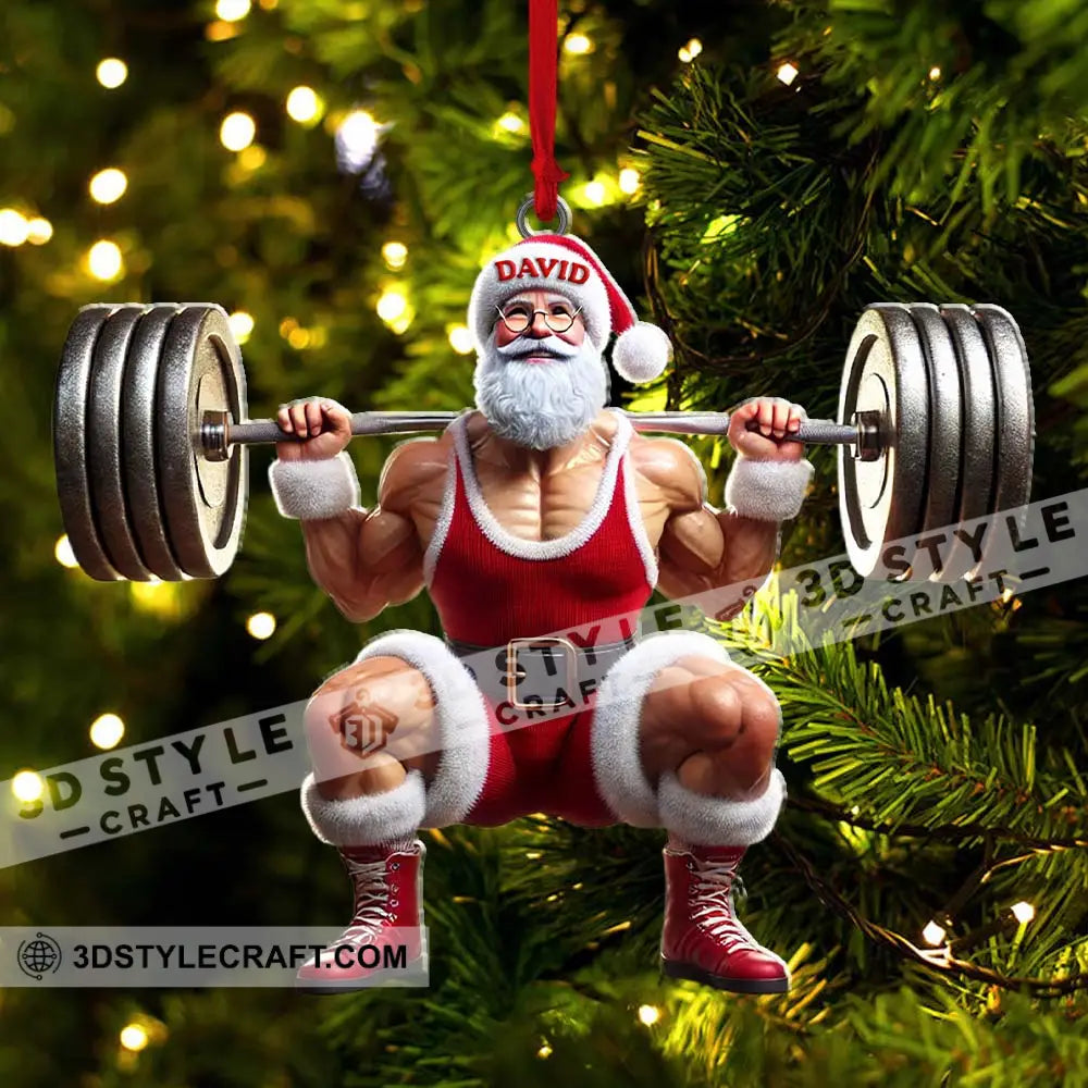 Custom Name Gym Work Out Santa Ornament Weightlifting Gymnastics Christmas Gift