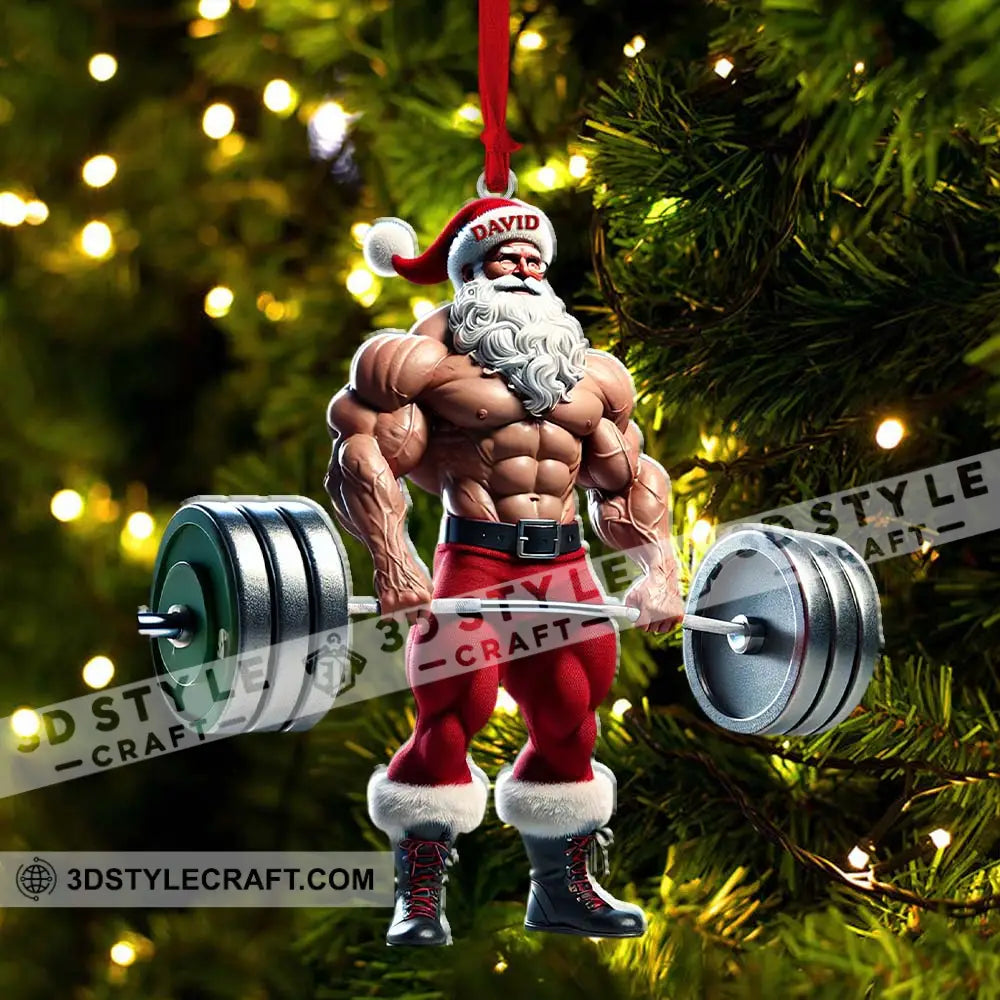 Custom Name Gym Work Out Santa Ornament Weightlifting Gymnastics Christmas Gift