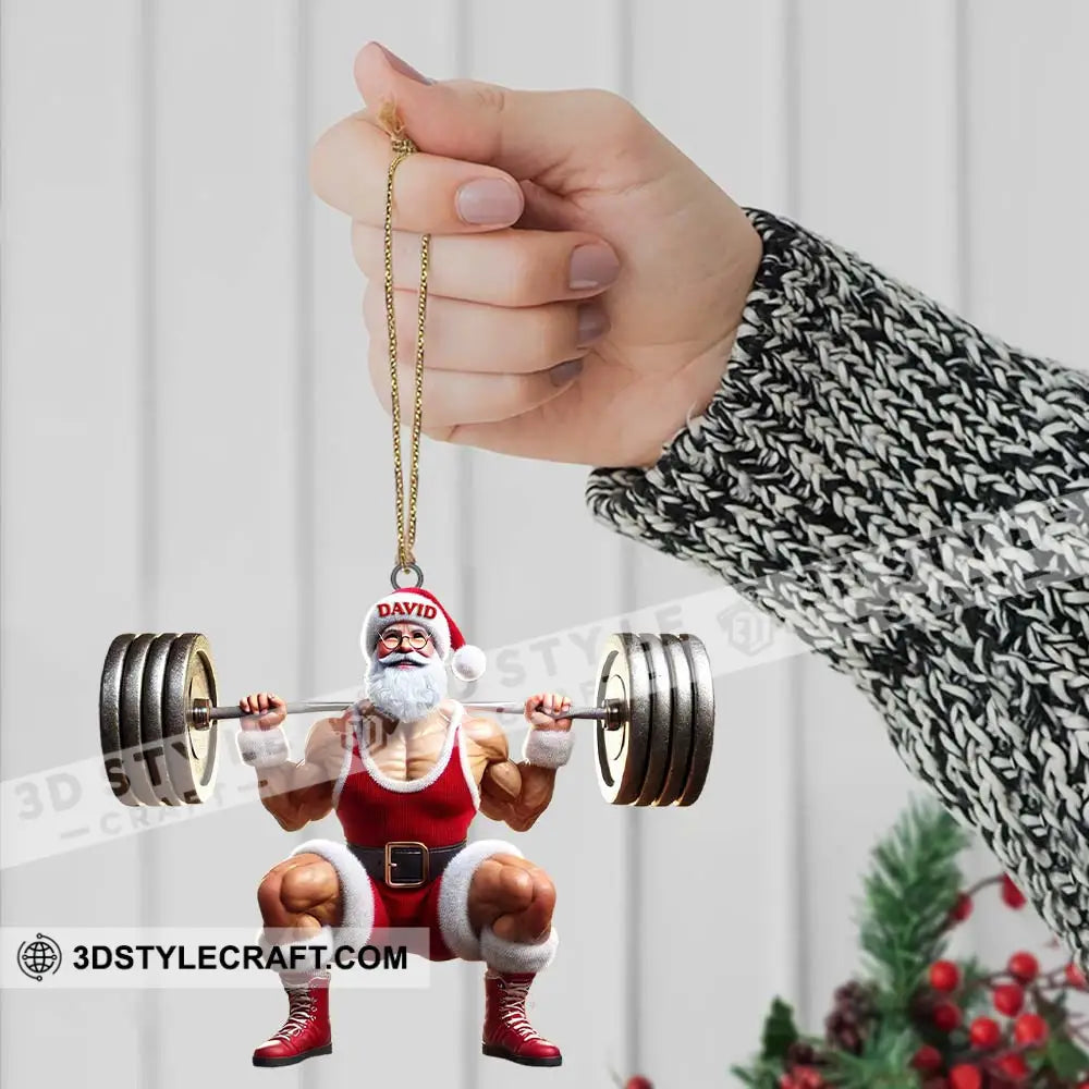 Custom Name Gym Work Out Santa Ornament Weightlifting Gymnastics Christmas Gift