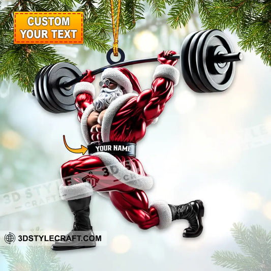 Custom Name Gym Work Out Santa Ornament Weightlifting Gymnastics Christmas Gift