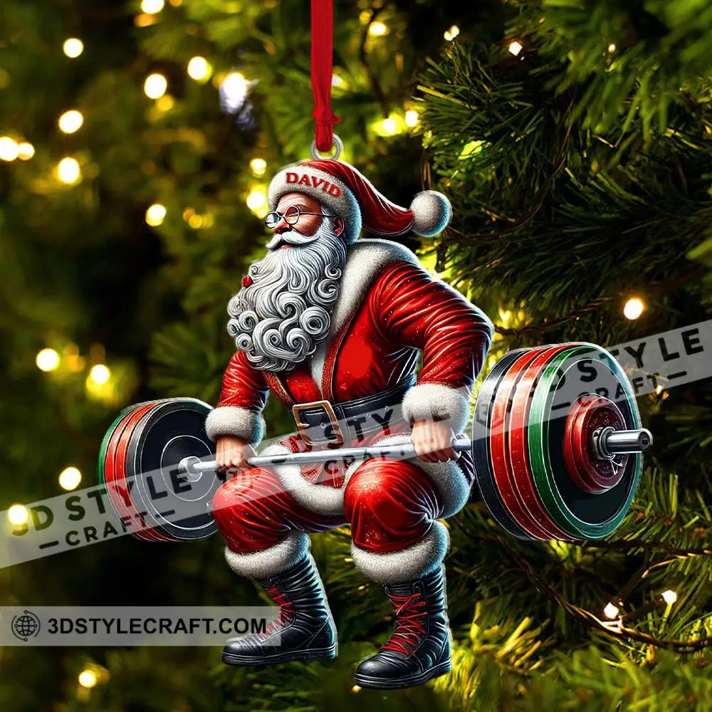 Custom Name Gym Work Out Santa Ornament Weightlifting Gymnastics Christmas Gift