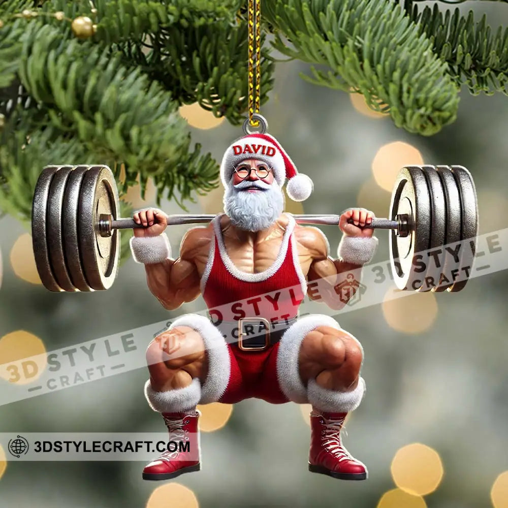 Custom Name Gym Work Out Santa Ornament Weightlifting Gymnastics Christmas Gift