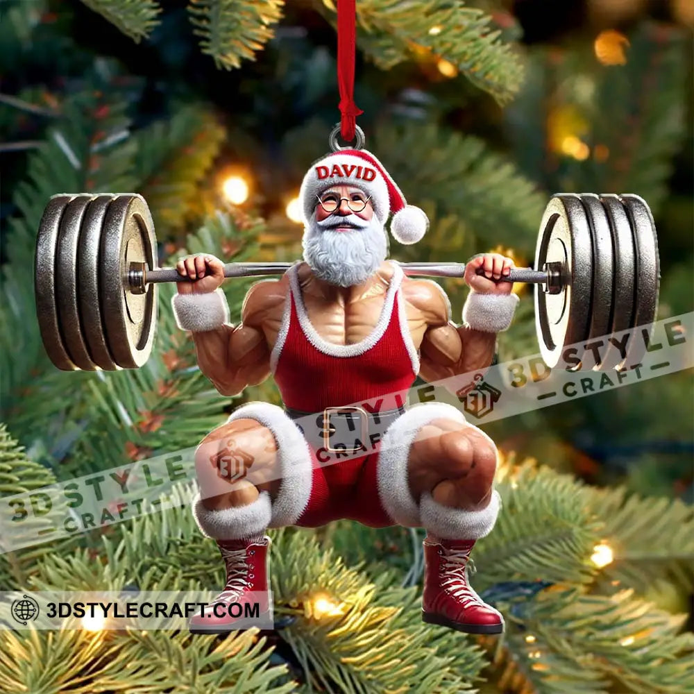 Custom Name Gym Work Out Santa Ornament Weightlifting Gymnastics Christmas Gift