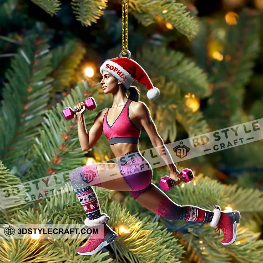 Custom Name Gym Work Out Woman Ornament Gymnastics Christmas Gift 3.54’’ / 1