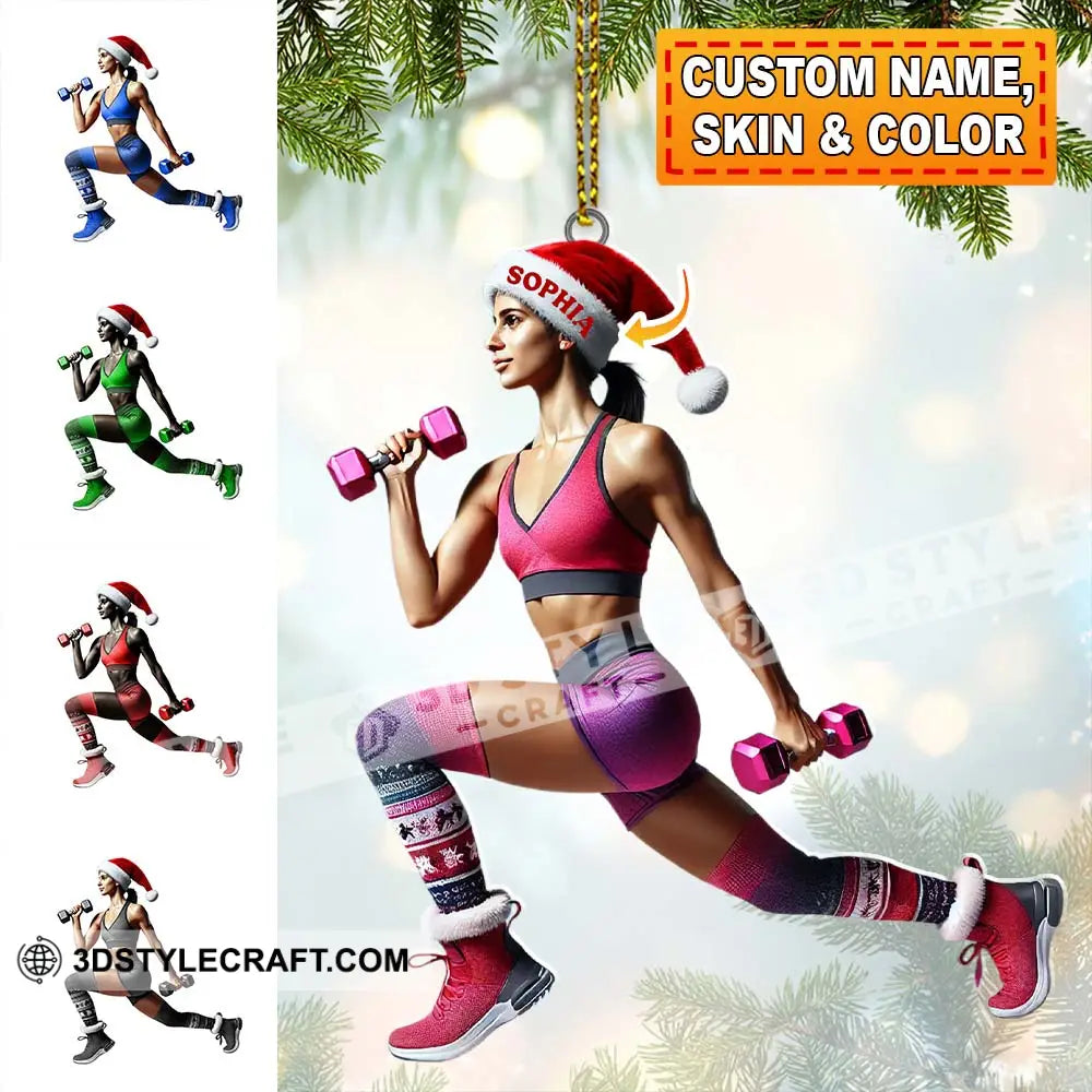 Custom Name Gym Work Out Woman Ornament Gymnastics Christmas Gift