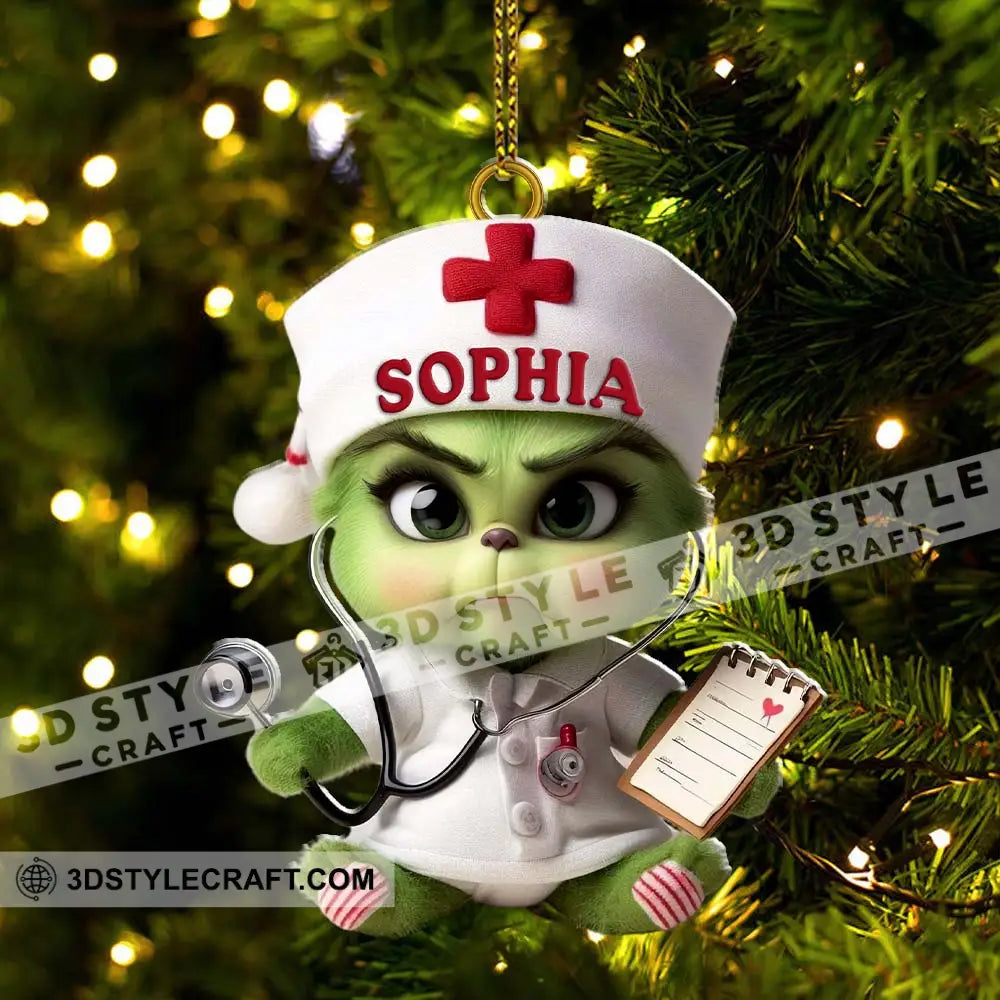 Custom Name Nurse Grinch Ornament Christmas Gift For