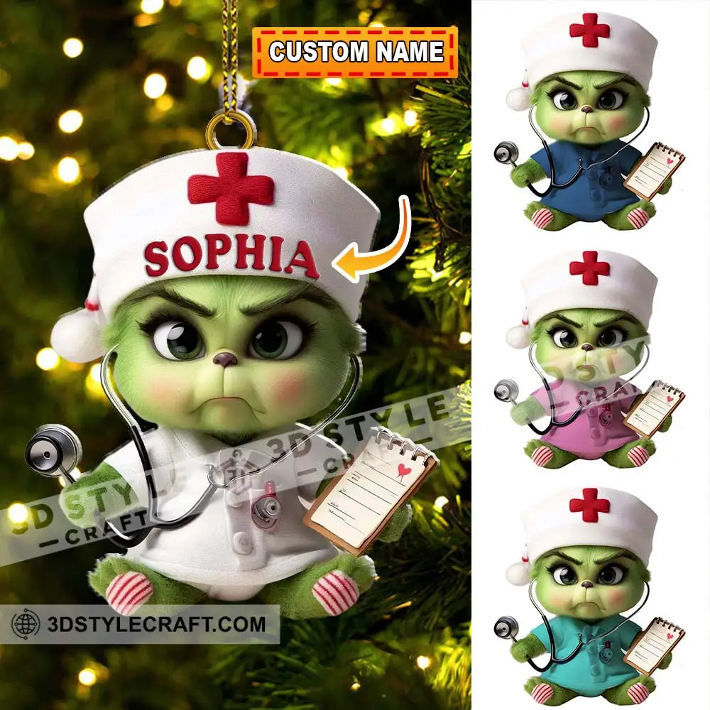 Custom Name Nurse Grinch Ornament Christmas Gift For