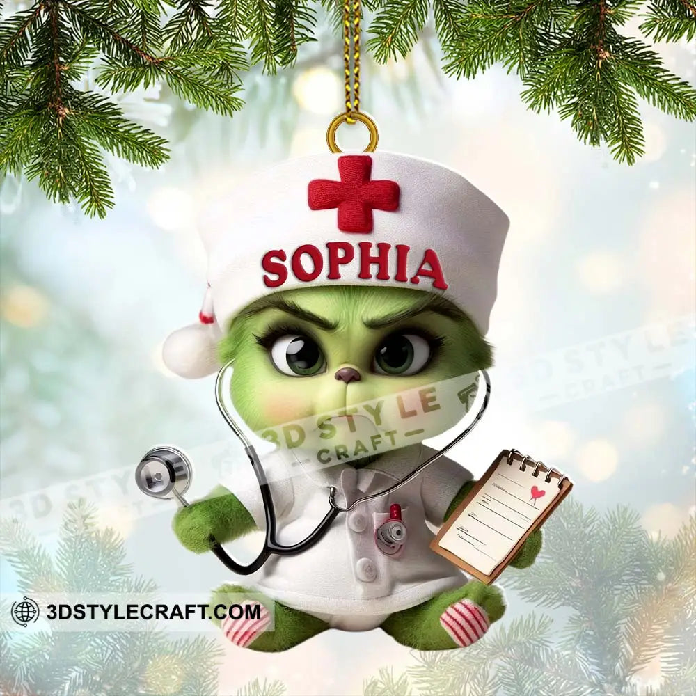 Custom Name Nurse Grinch Ornament Christmas Gift For 3.54’’ / 1