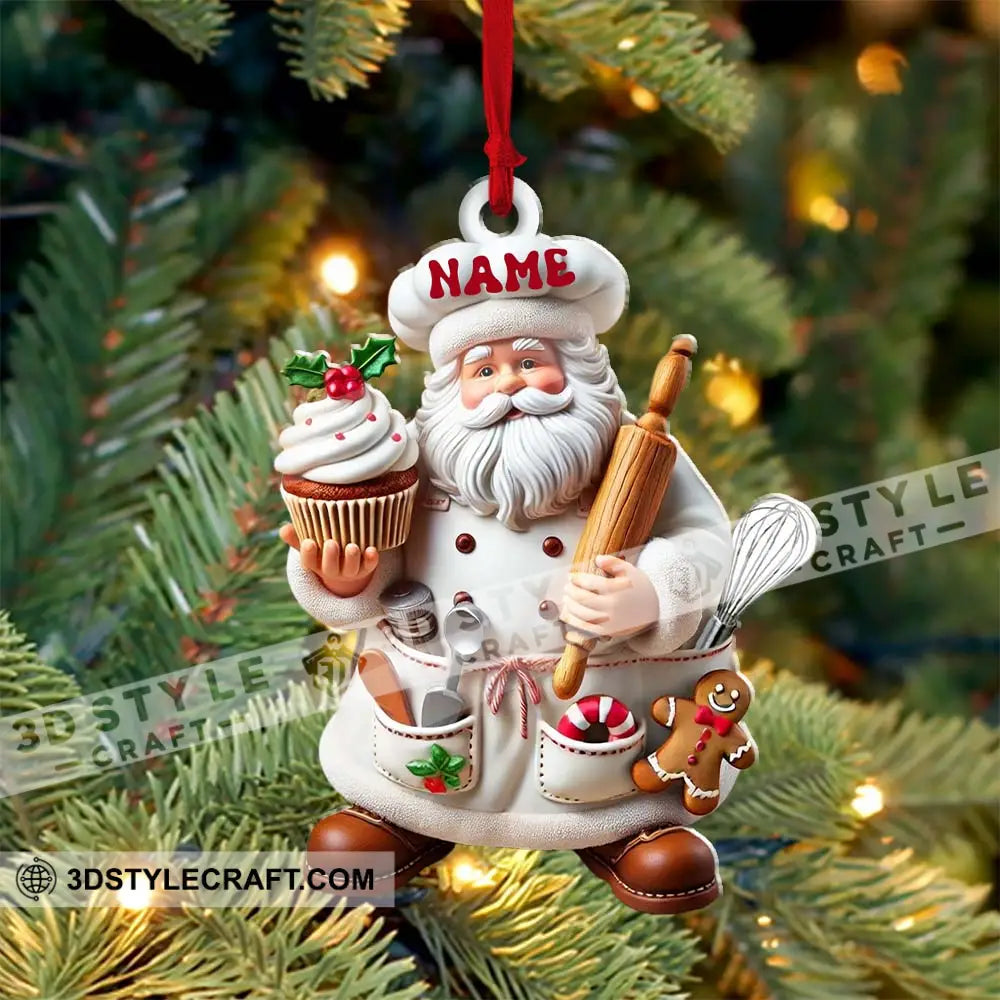 Custom Name Ornament Santa Baker Cup Cake