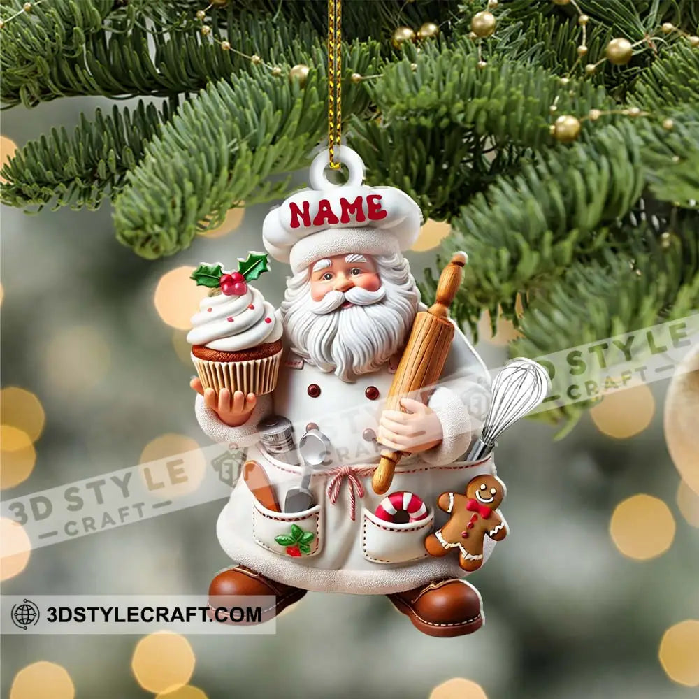 Custom Name Ornament Santa Baker Cup Cake