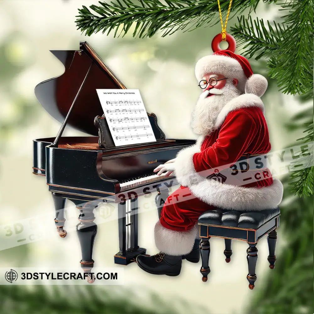 Custom Name Piano Santa Ornament Christmas Gift For Pianist 3.54’’ / 1