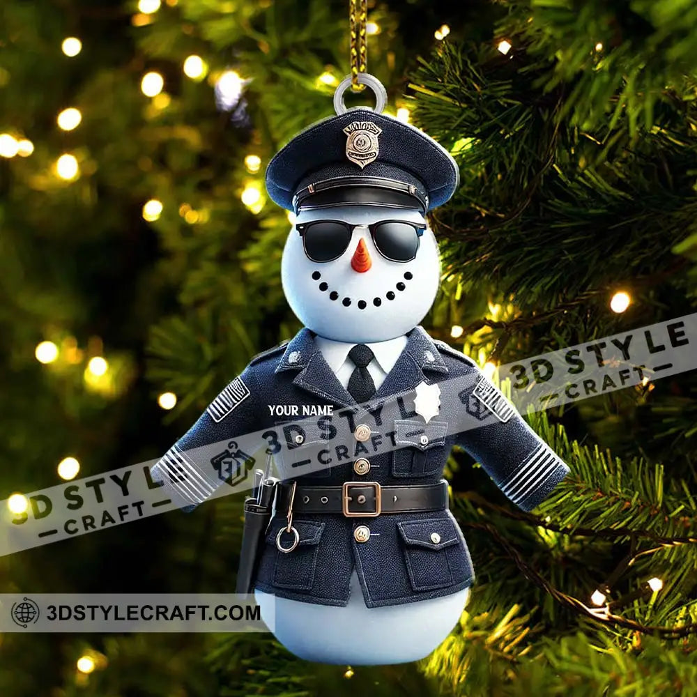 Custom Name Police Snowman Ornament Christmas Gift For