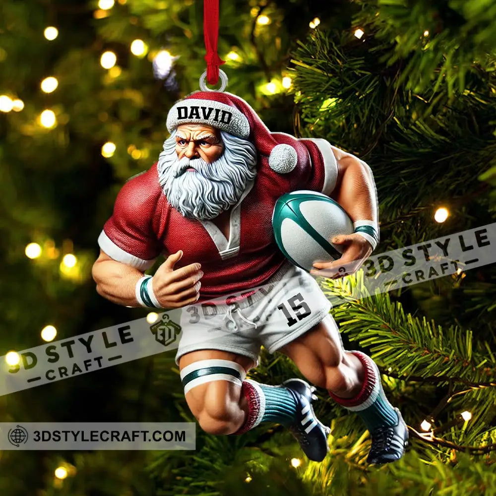 Custom Name Rugby Football Santa Ornament Lover Christmas Gift