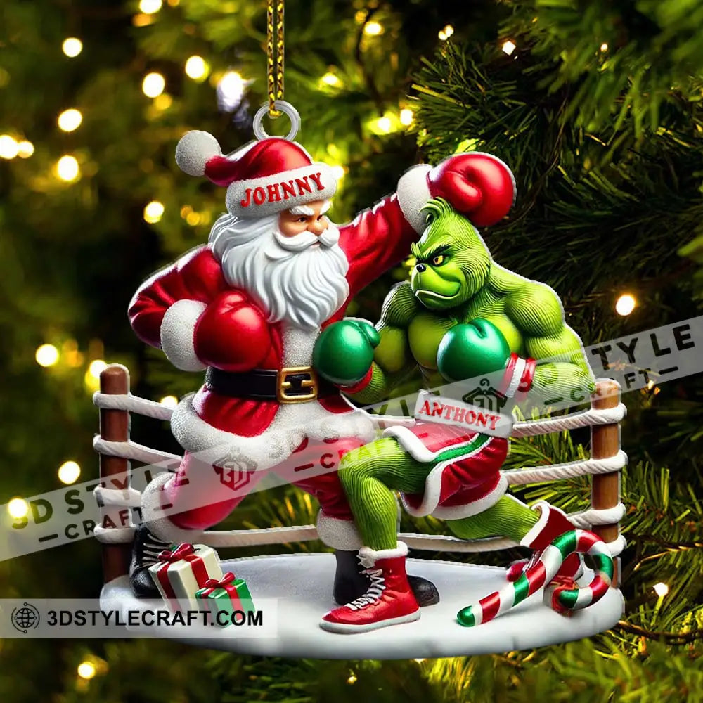 Custom Name Santa And Grinch Boxing Ornament Christmas Gift Decoration