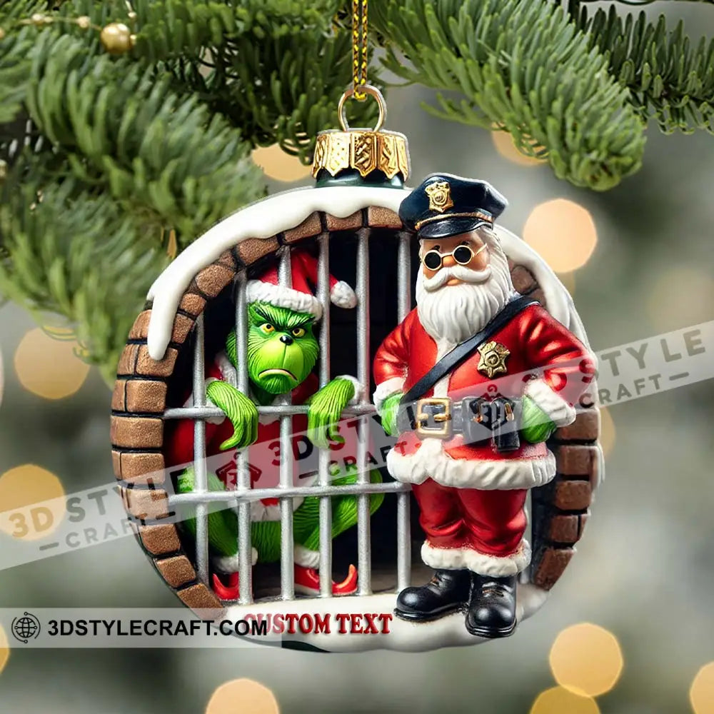 Custom Name Santa And Grinch Ornament Christmas Gift Decoration