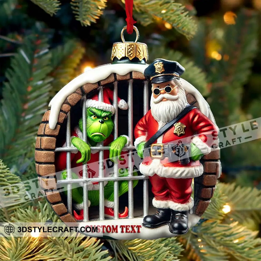 Custom Name Santa And Grinch Ornament Christmas Gift Decoration