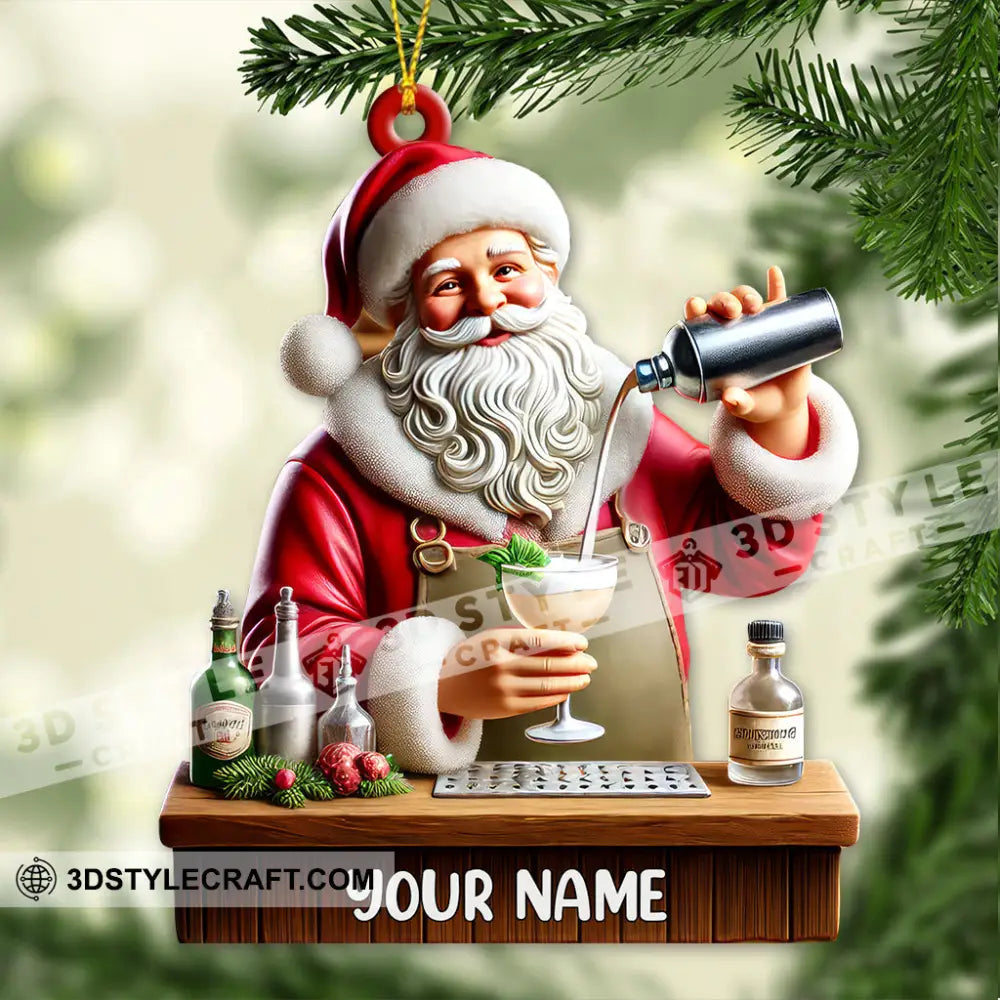 Custom Name Santa Bartender Ornament Home Decor Christmas Gift 3.54’’ / 1