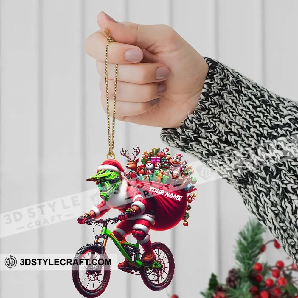 Custom Name Santa Bicycle Ornament Christmas Gift Decoration