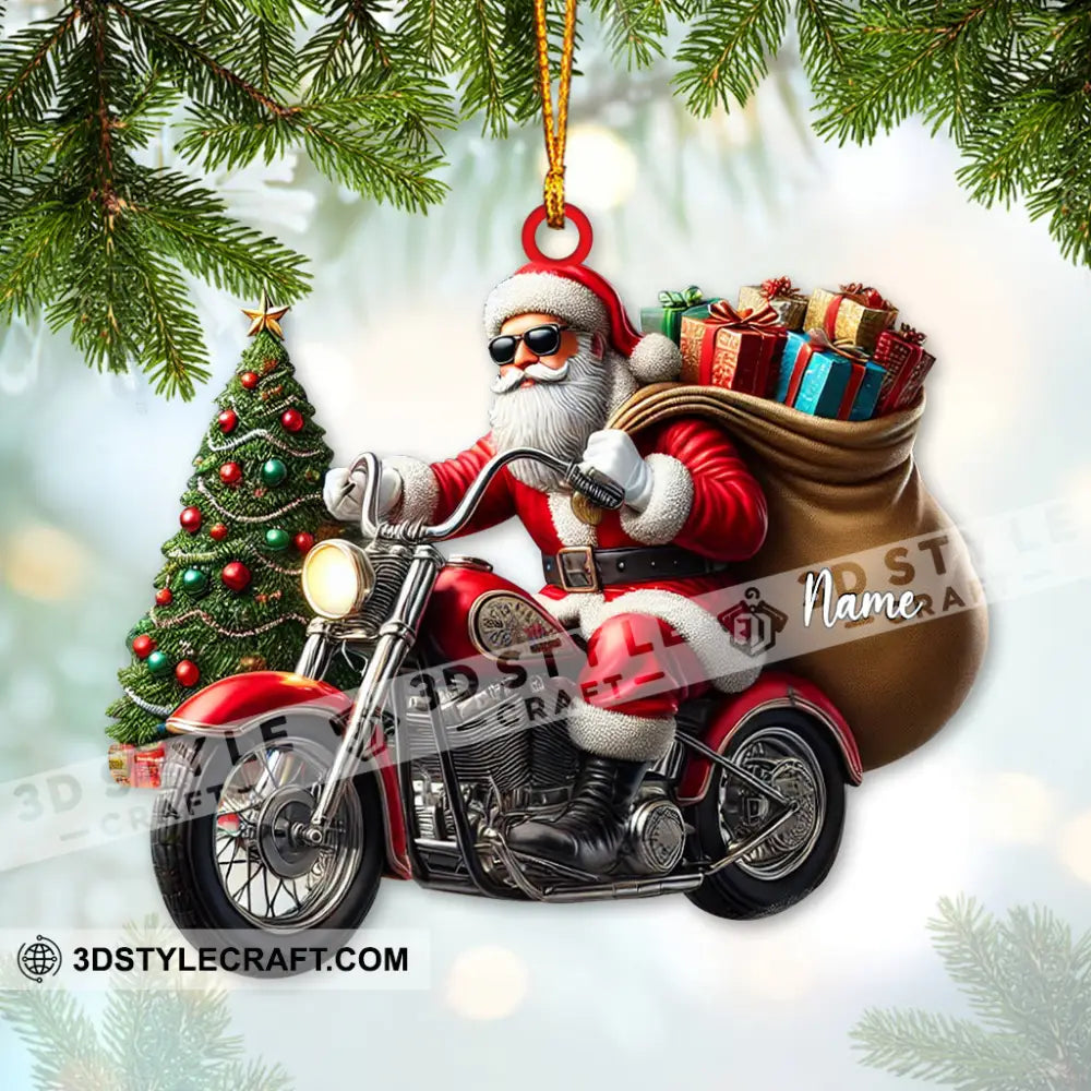 Custom Name Santa Bike Ornament Christmas Gift 3.54’’ / 1