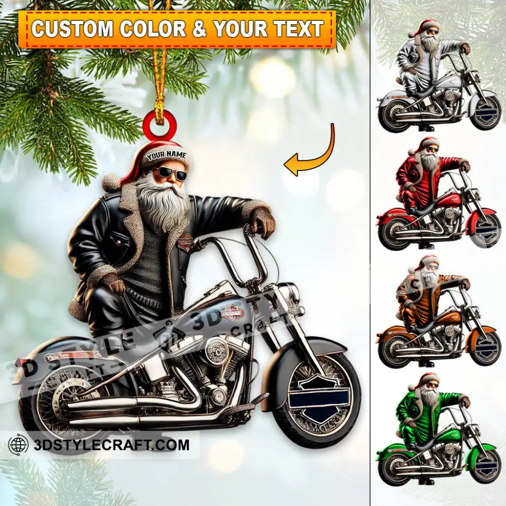 Custom Name Santa Bike Ornament Christmas Gift Decoration