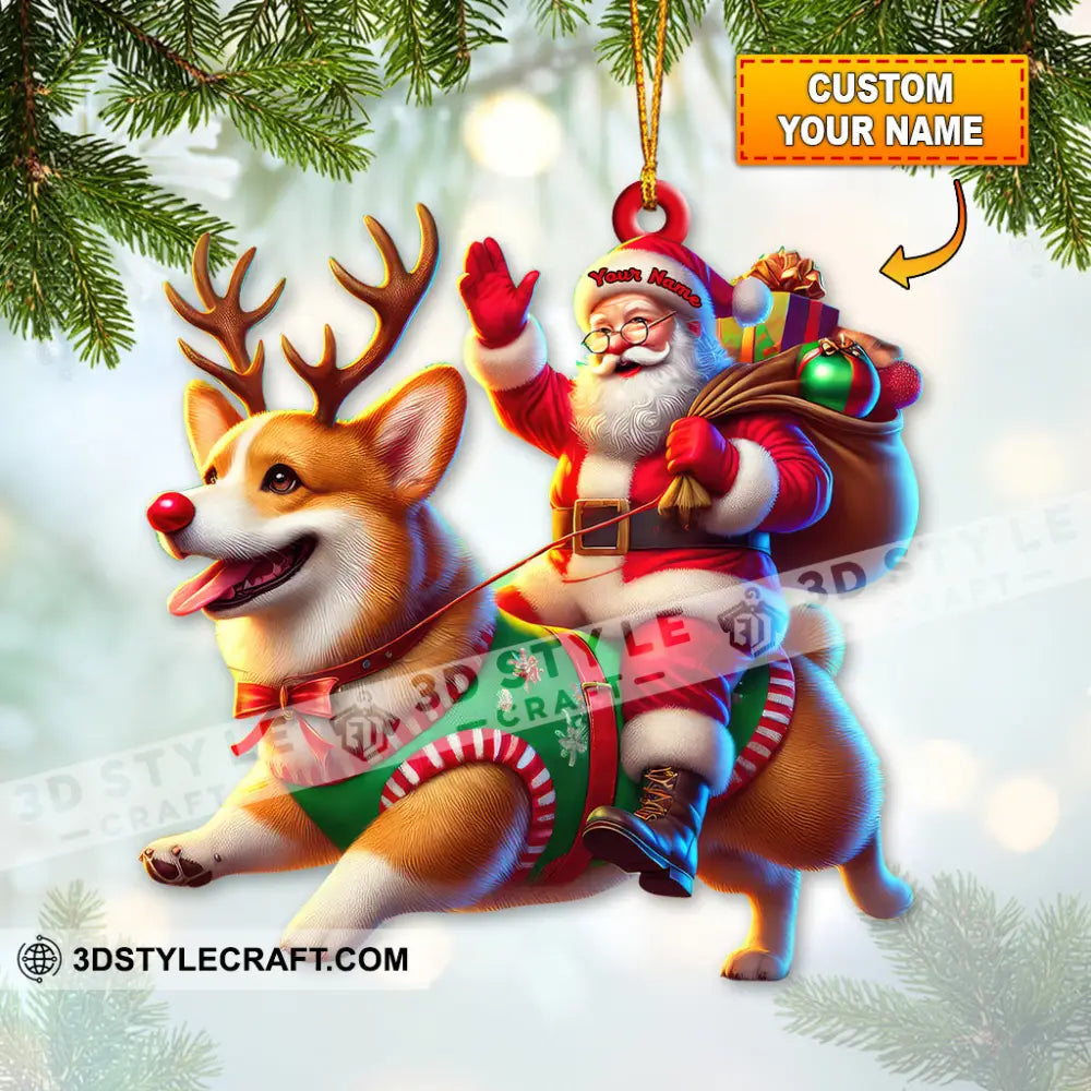 Custom Name Santa Corgi Deer Ornament Christmas Gift