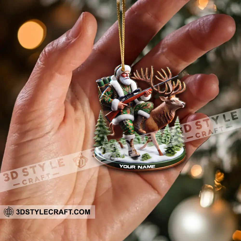 Custom Name Santa Deer Hunting Ornament Hunter Christmas Gift