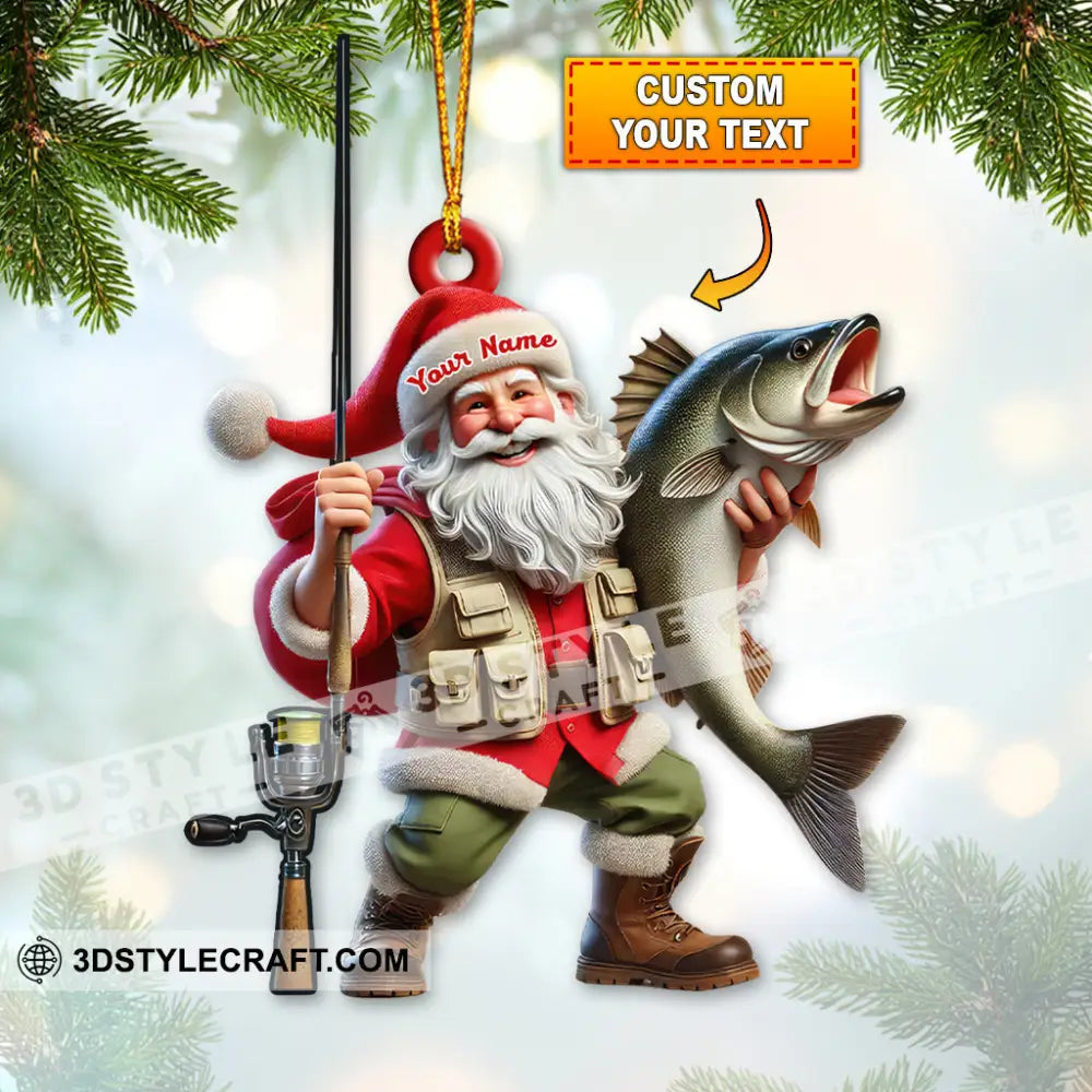 Custom Name Santa Fishing Ornament Lover Christmas Gift